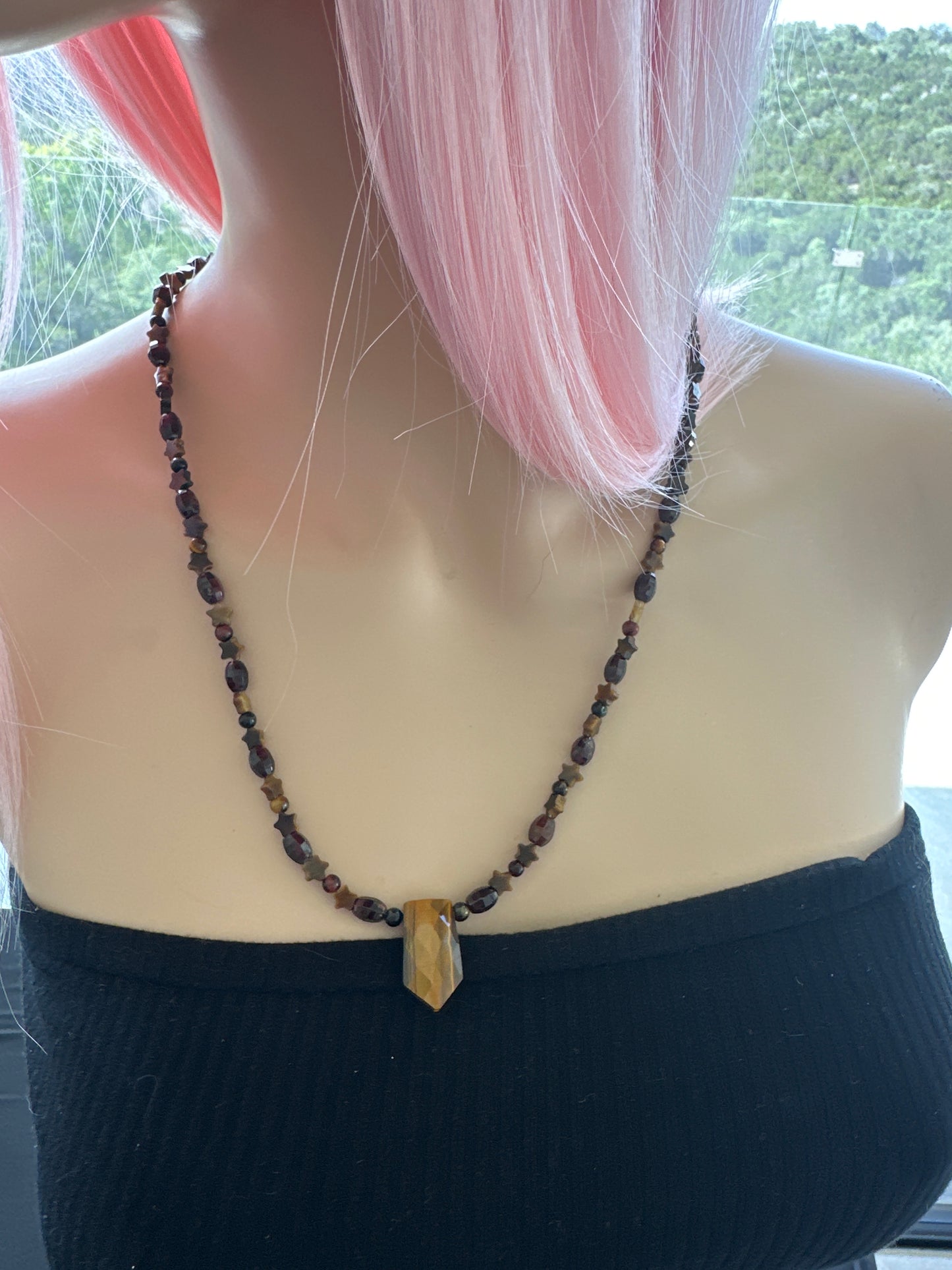 Earth Priestess Necklace With Multi Faceted Tigers Eye Pendant