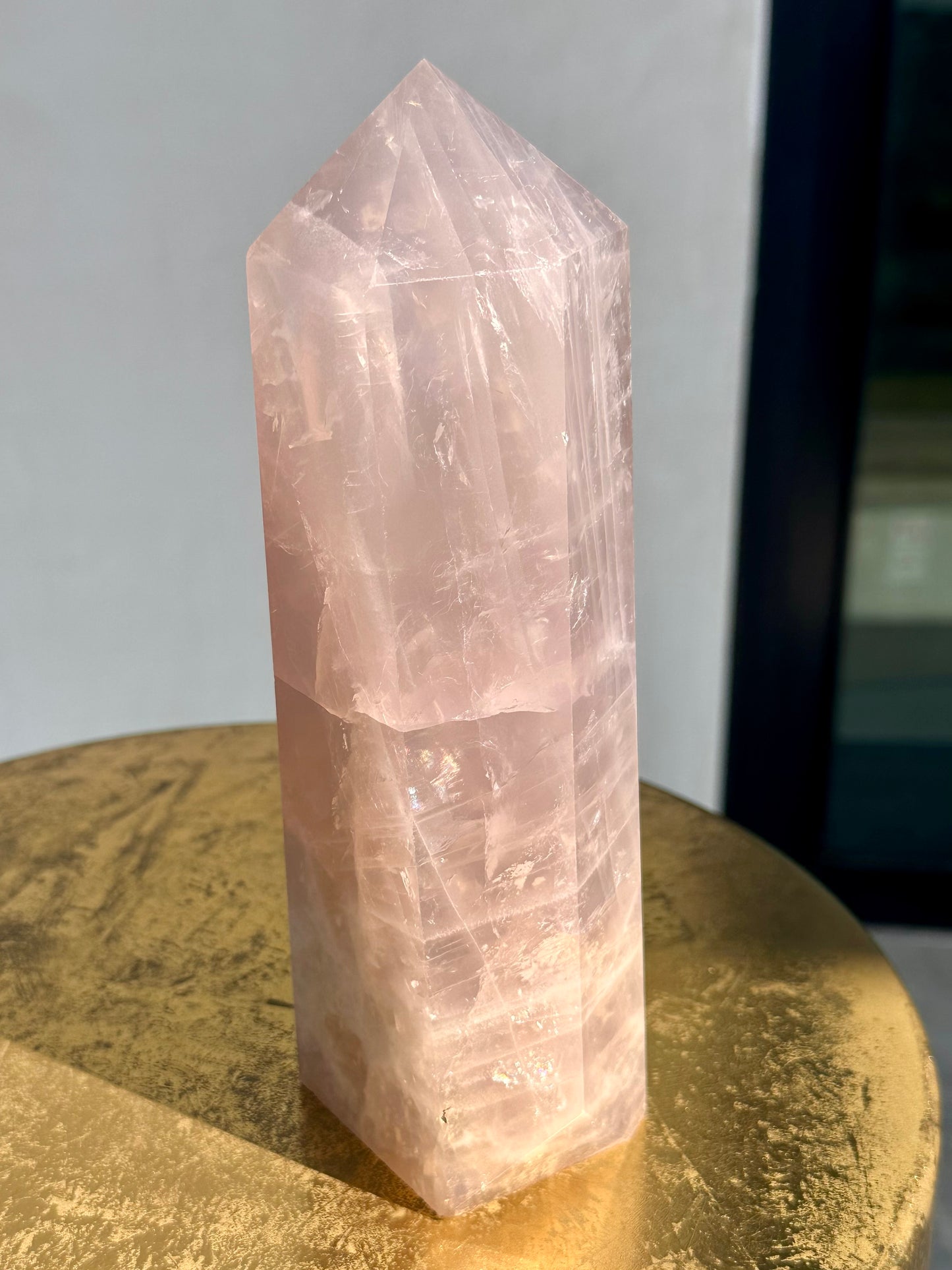Ombre Blue to Violet Rose Quartz Tower With Rainbows
