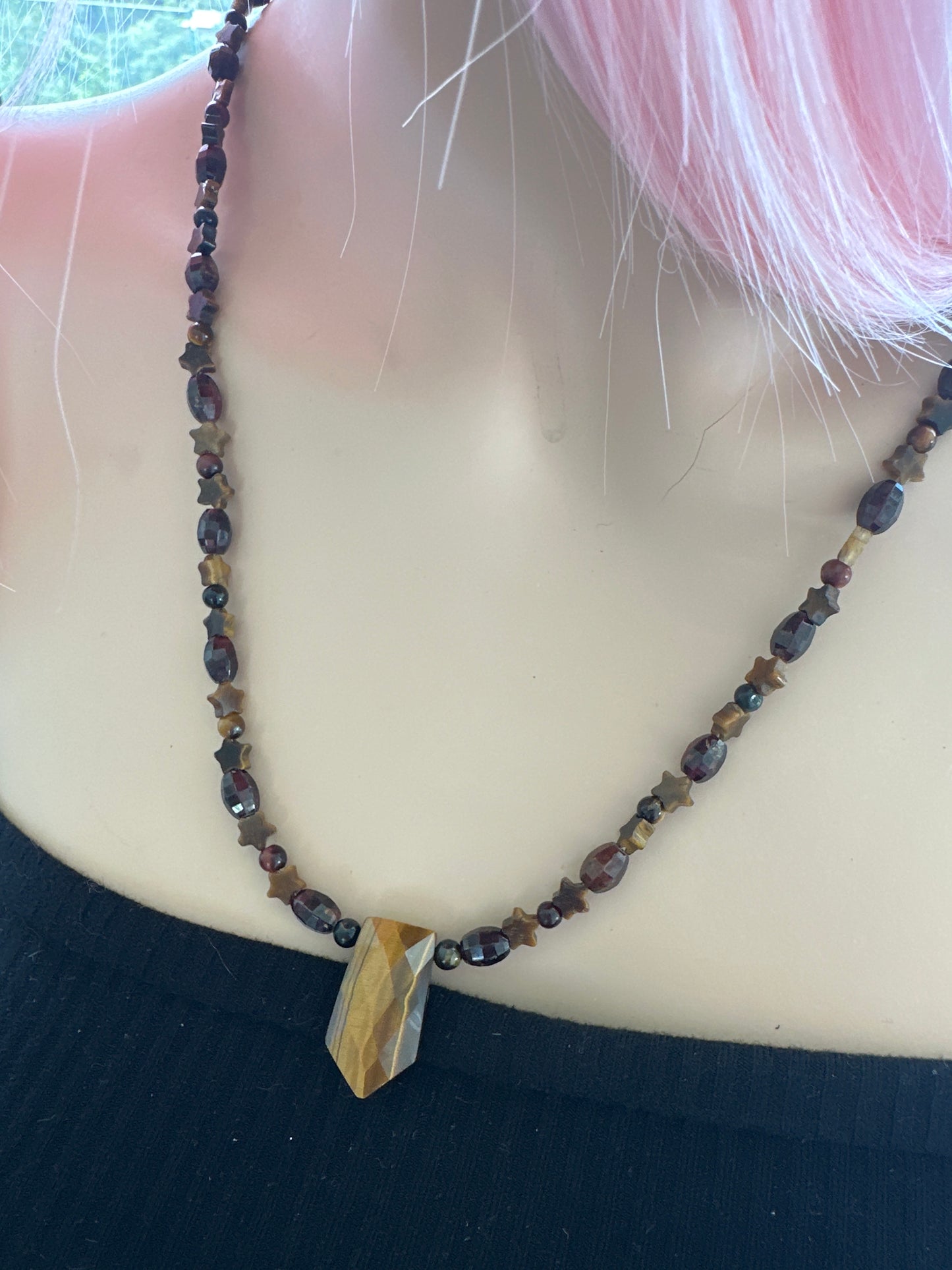 Earth Priestess Necklace With Multi Faceted Tigers Eye Pendant