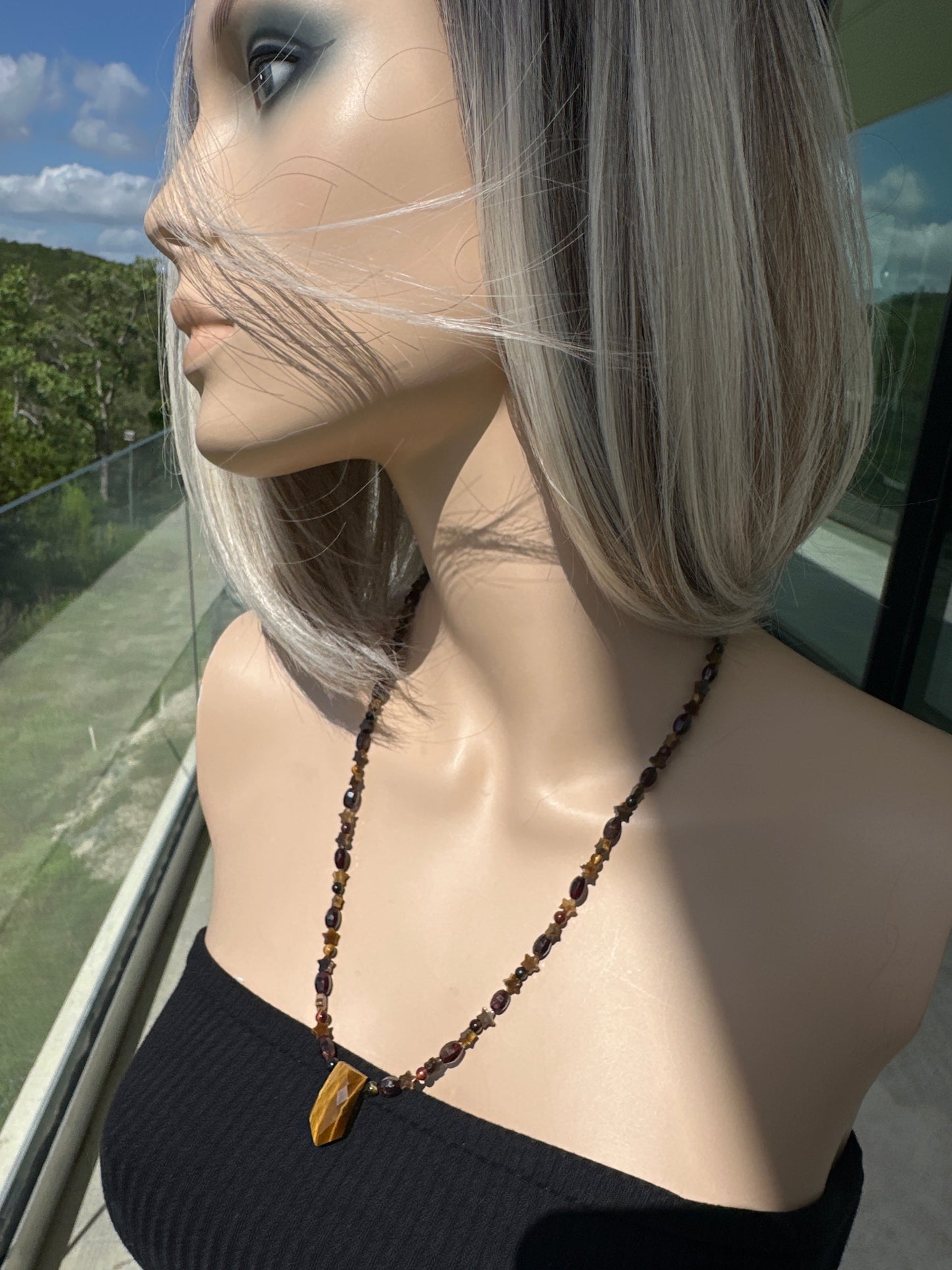 Earth Priestess Necklace With Multi Faceted Tigers Eye Pendant