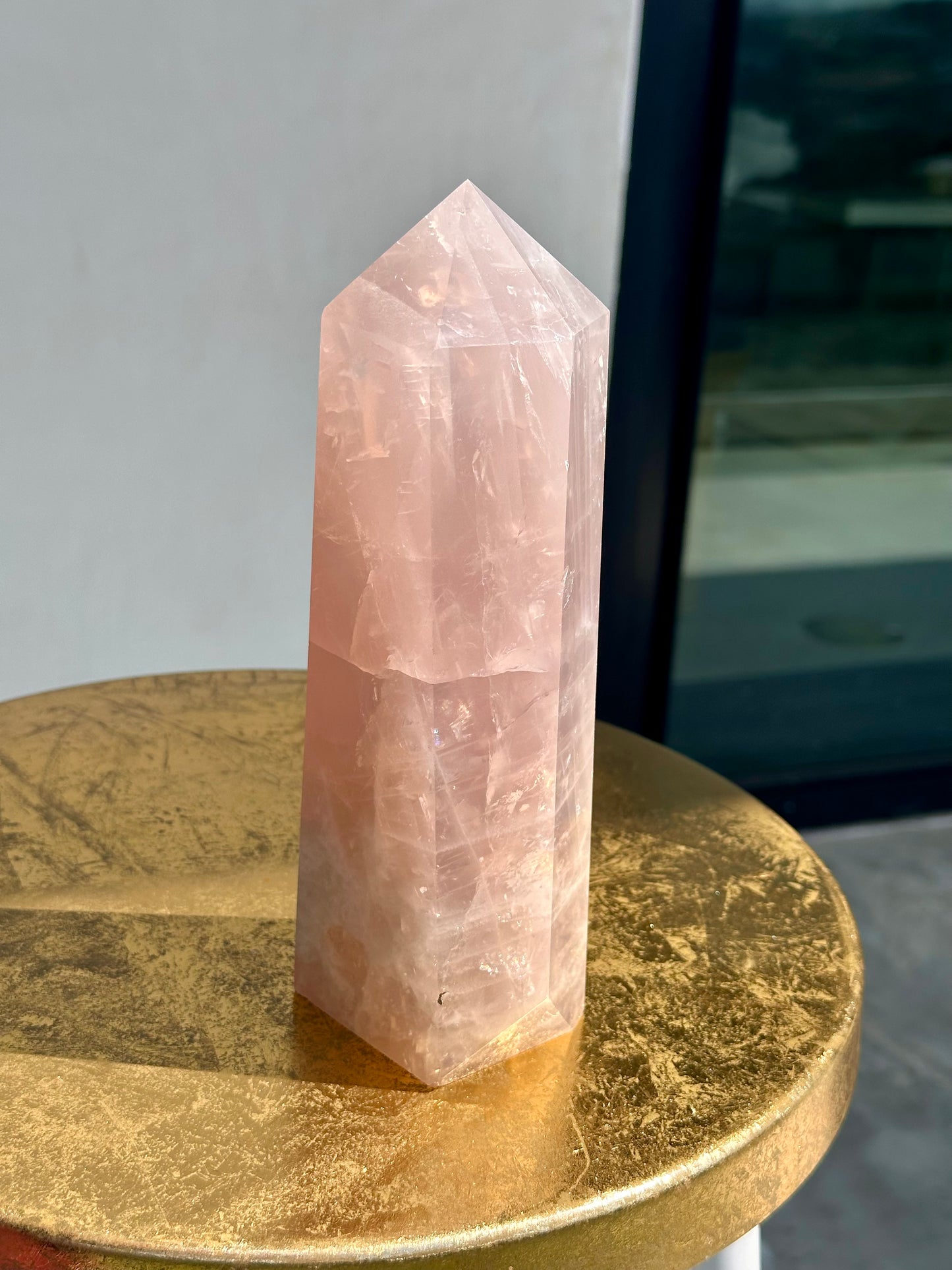 Ombre Blue to Violet Rose Quartz Tower With Rainbows