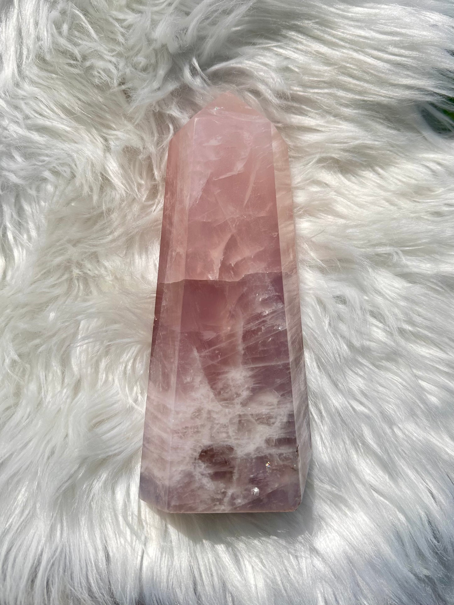 Ombre Blue to Violet Rose Quartz Tower With Rainbows