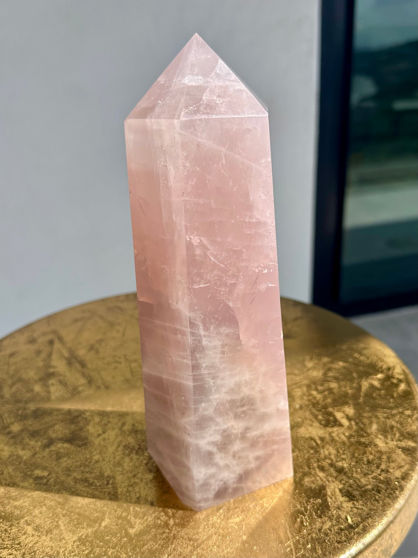 Ombre Blue to Violet Rose Quartz Tower With Rainbows