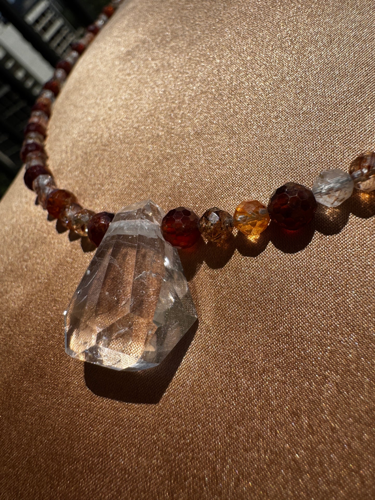 TMB Katlang Topaz Hessonite Garnet Rutilated Quartz Necklace .925 Metallic Clasp