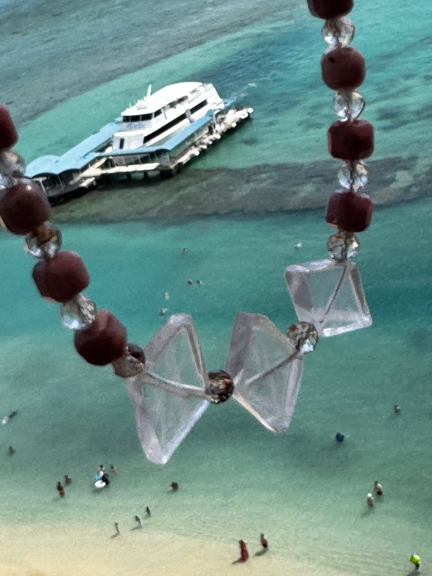 TMB Necklace Girasol Quartz Pink Opal Rutilated Quartz .925 Metallic Clasp