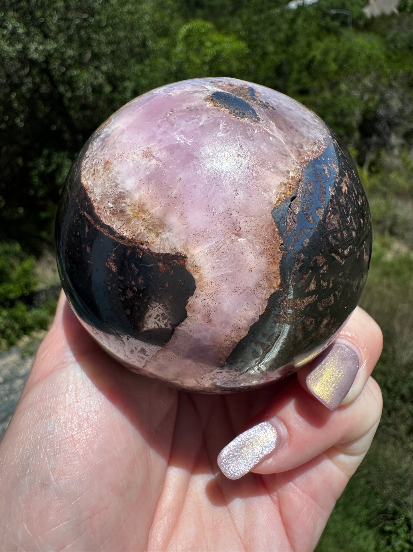 RARE Pink Aragonite & Magnetite Large 665 Gram Sphere