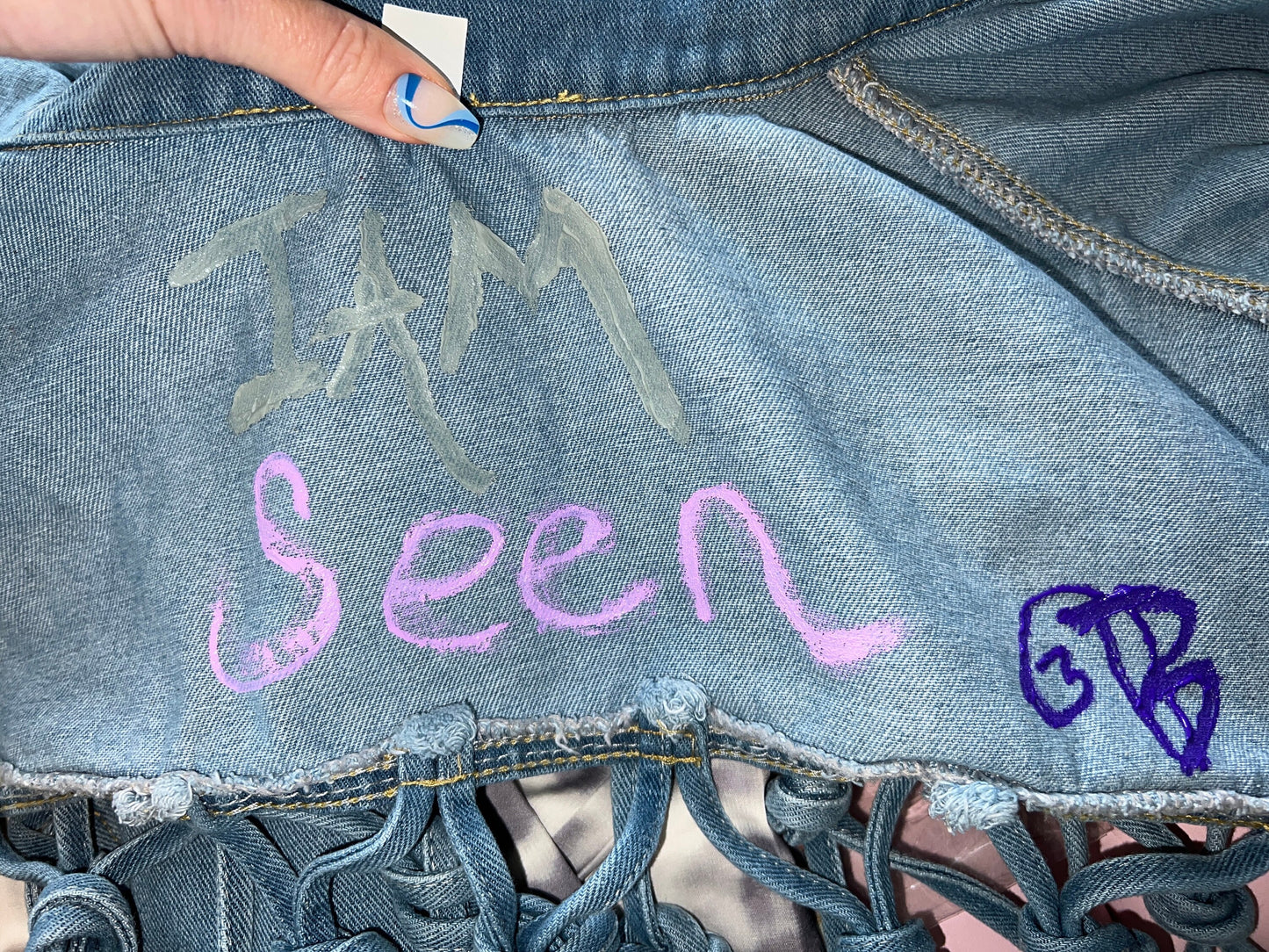 Triple Moon Hand Painted Denim Jacket XL