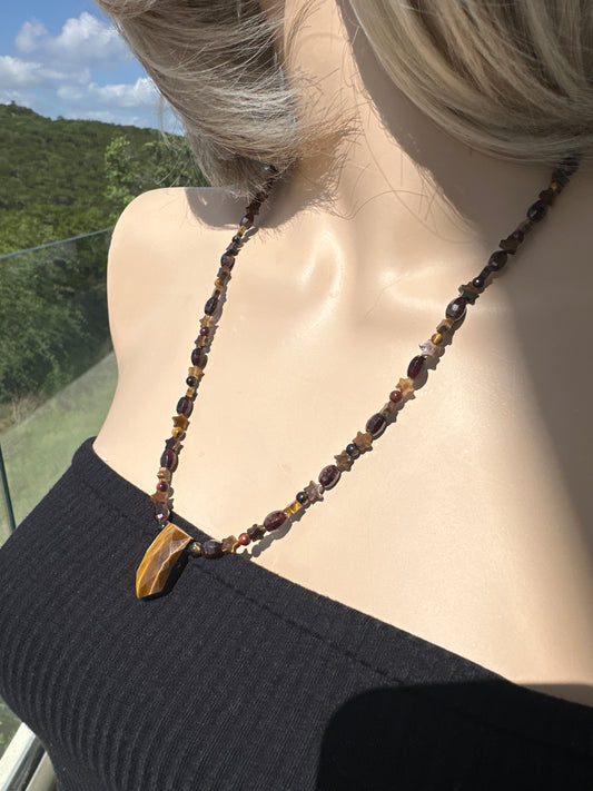 Earth Priestess Necklace With Multi Faceted Tigers Eye Pendant
