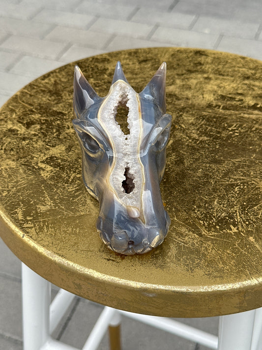 Blue Chalcedony Agate with Druzy Dragon