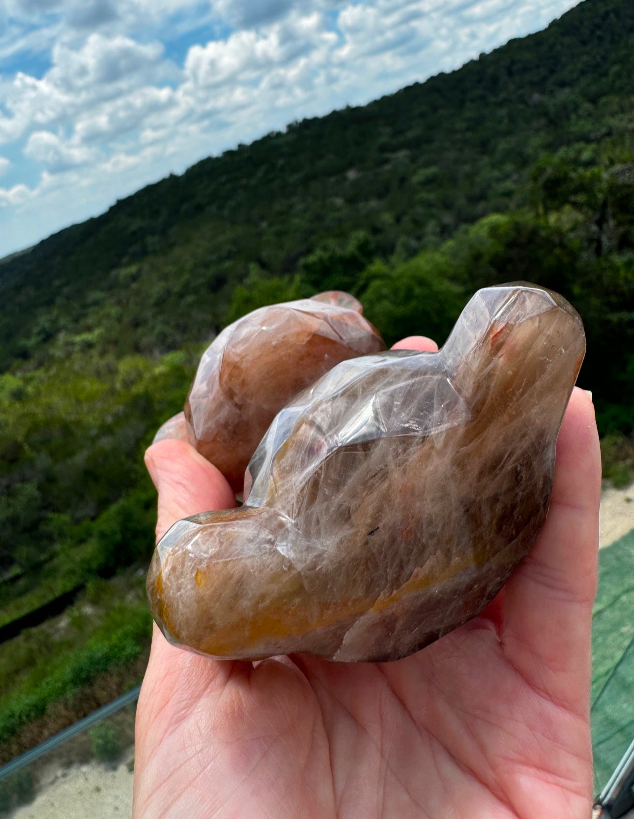 Faceted Crystal Teddy Bear Smoky Hematoid Golden Healer Quartz