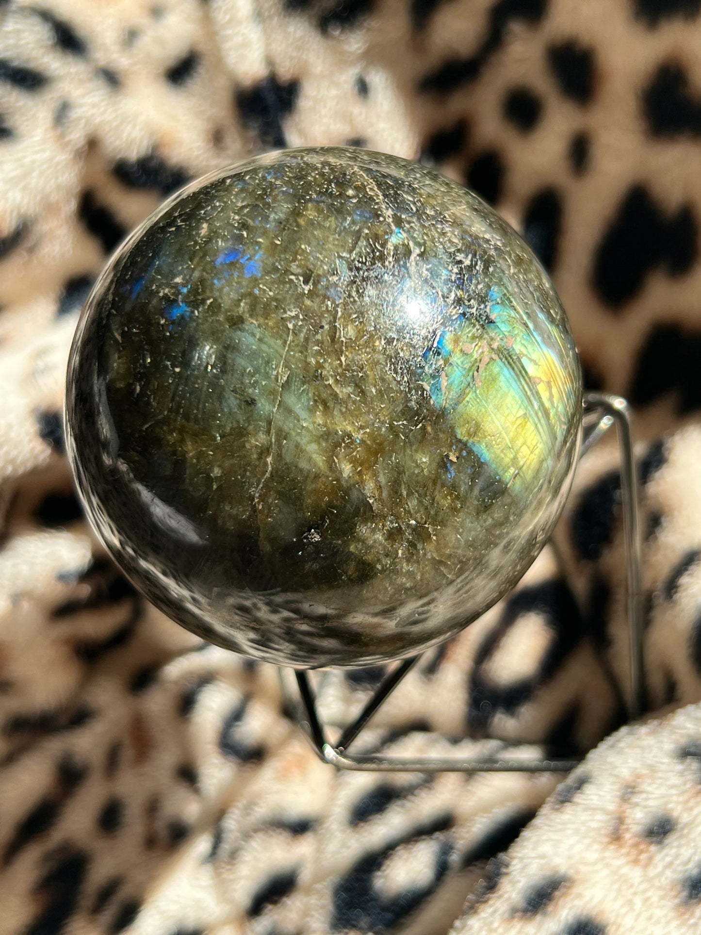 Labradorite Sphere 1lb FREE Metal Stand 3”