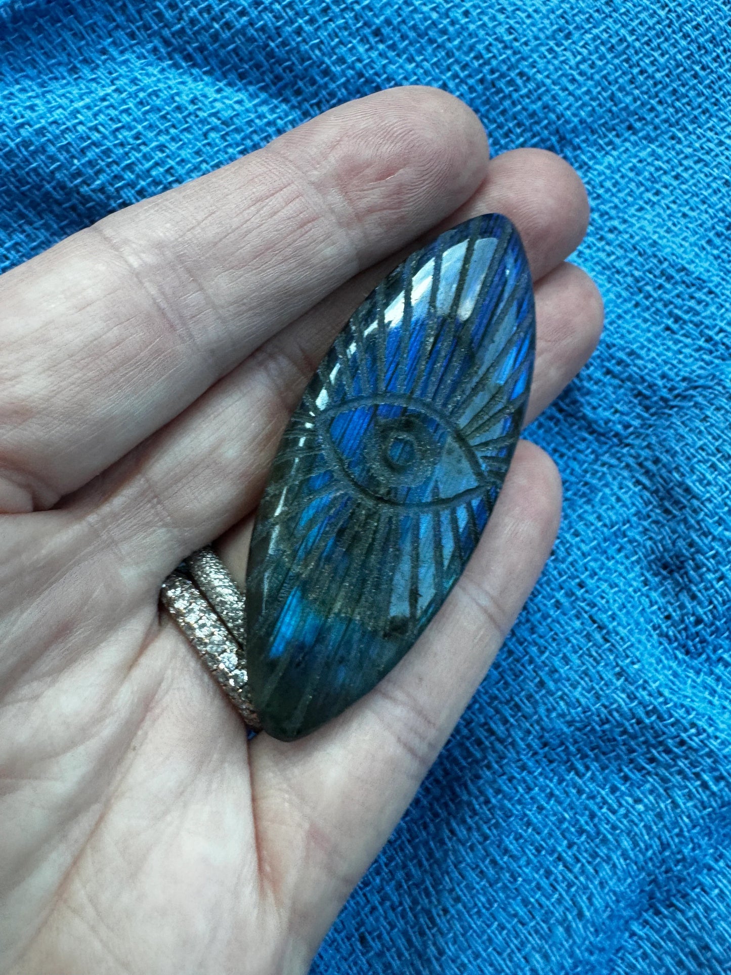 Nazar Boncugu Hand Carved Evil Eye Protection Labradorite Cabochon Tailsman