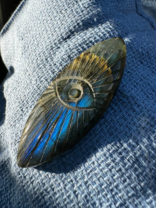 Nazar Boncugu Hand Carved Evil Eye Protection Labradorite Cabochon Tailsman