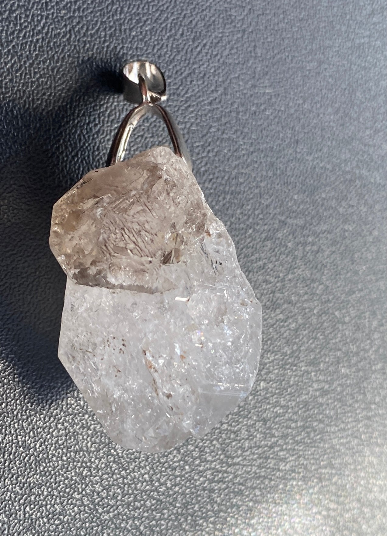 Tibetan Elestial Clear and Smoky Quartz Pendant