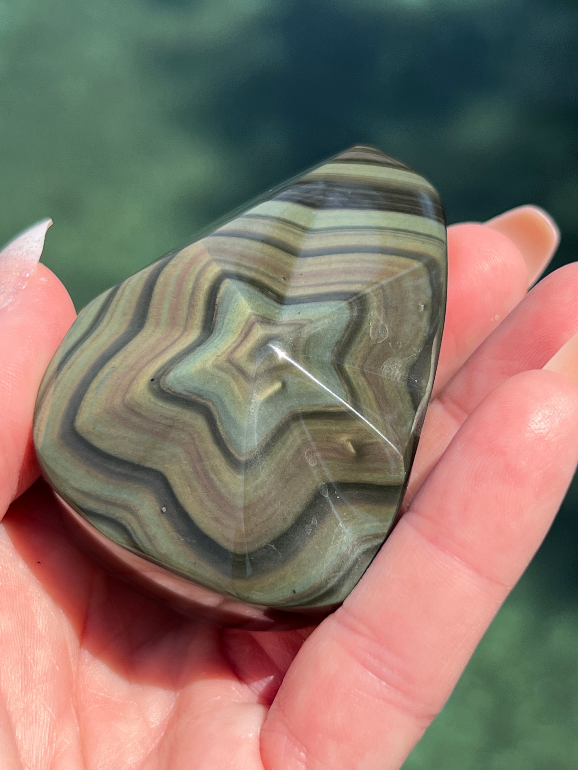 Hand Carved Rainbow Obsidian Star