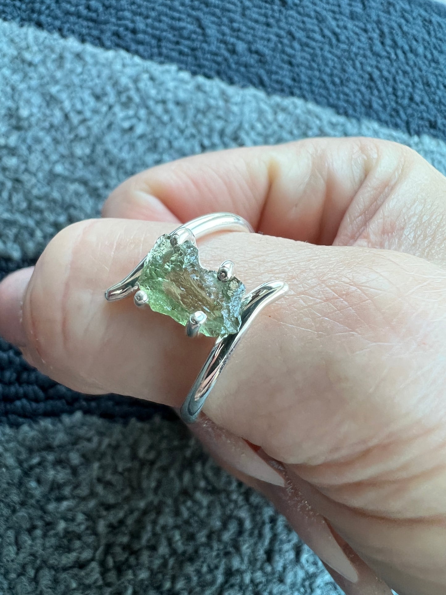 Moldavite set in .925 Sterling Silver sz 9