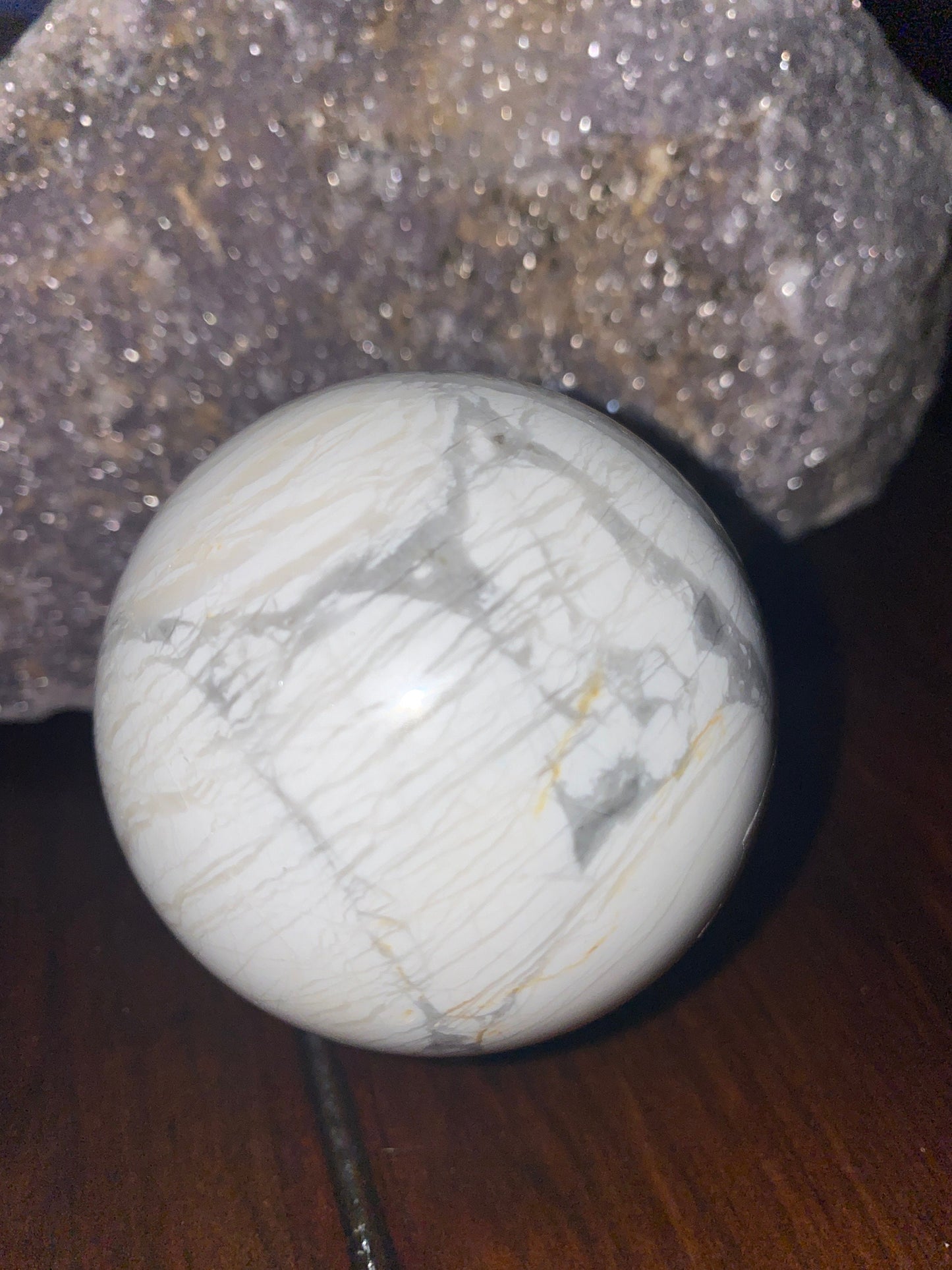 Howlite Sphere 2.5” Emotional Healing Calming Energy Crystal