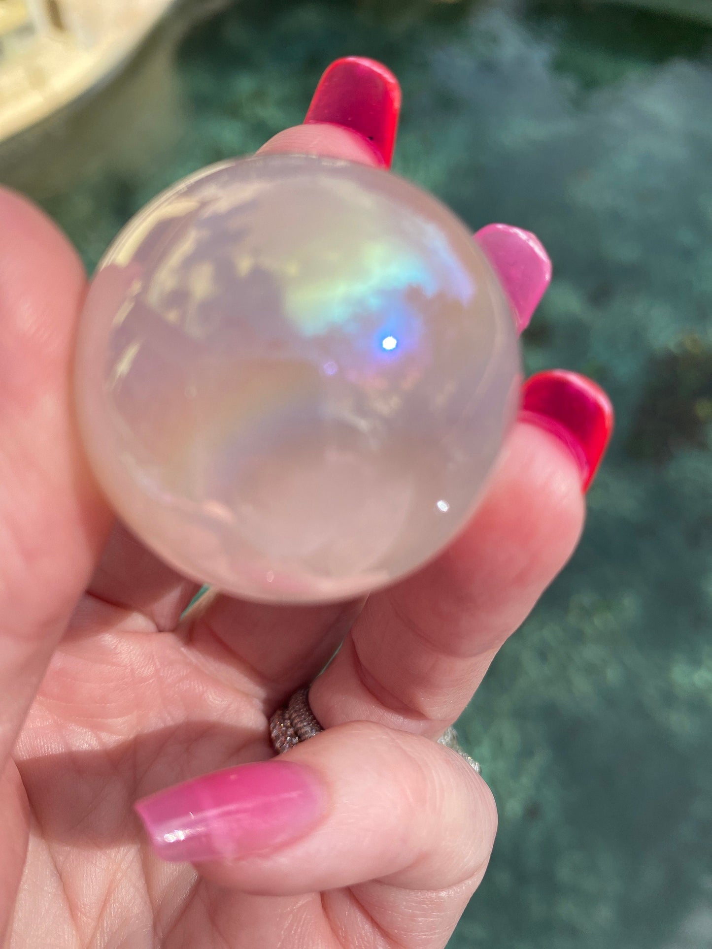 Rose Aura Quartz Crystal Sphere Unicorn Rainbows Fairy Energy 1.25 Inch