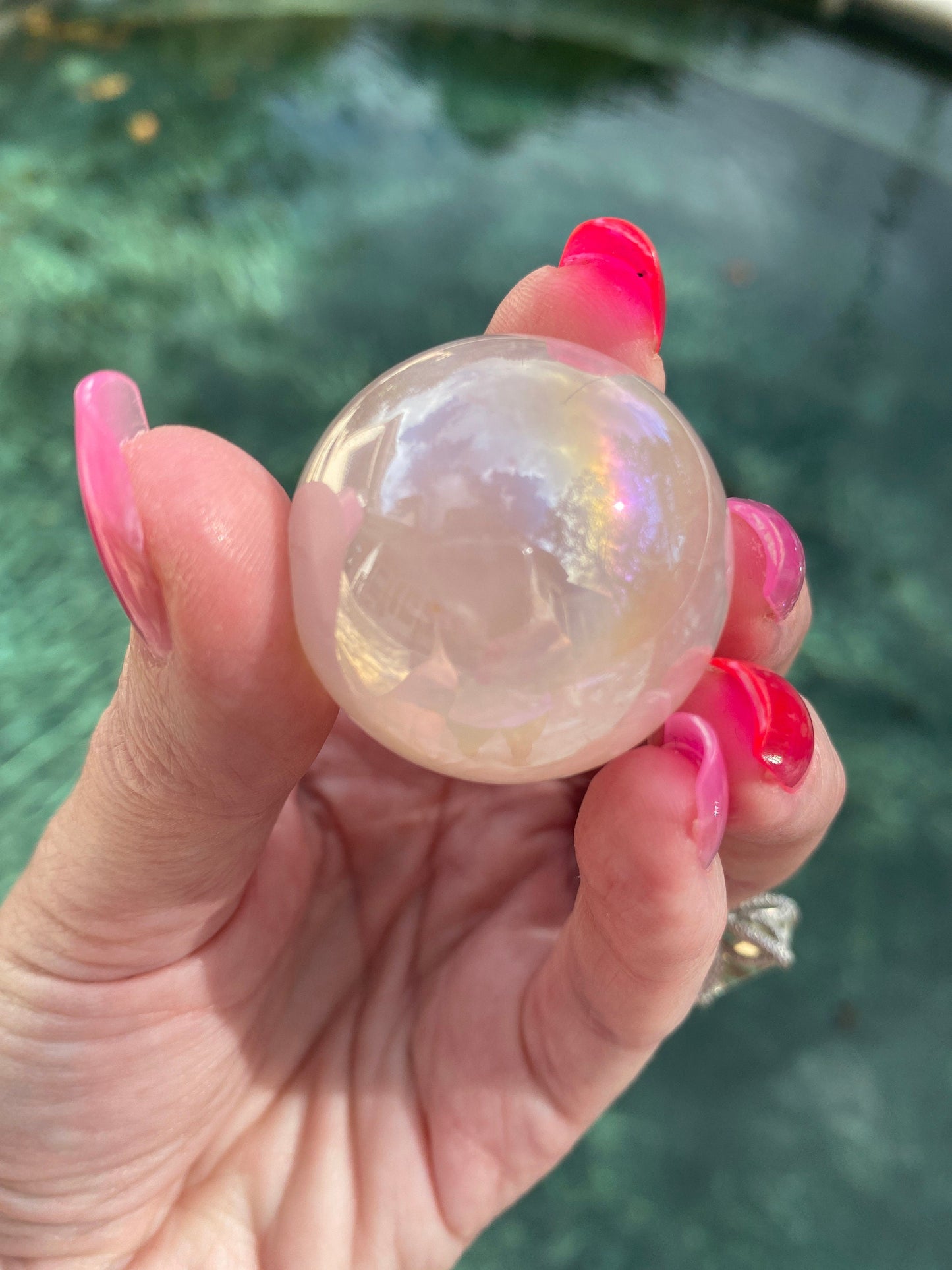 Rose Aura Quartz Crystal Sphere Unicorn Rainbows Fairy Energy 1.25 Inch