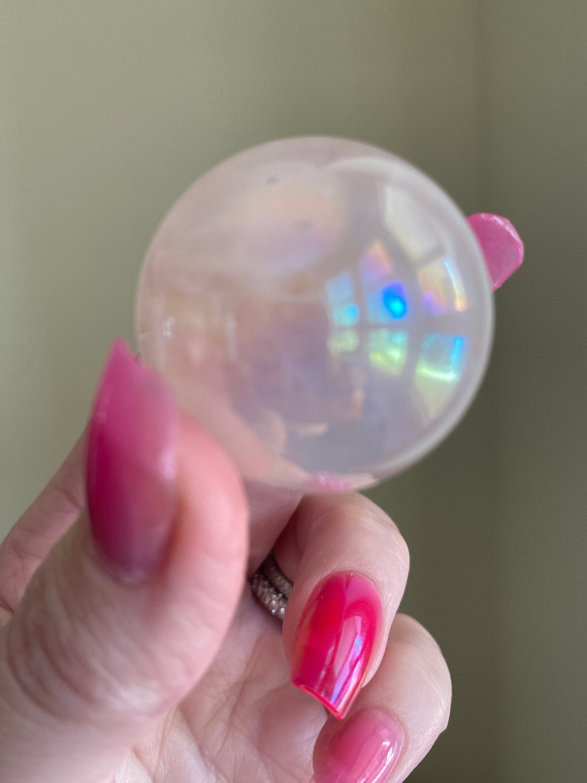 Rose Aura Quartz Crystal Sphere Unicorn Rainbows Fairy Energy 1.25 Inch