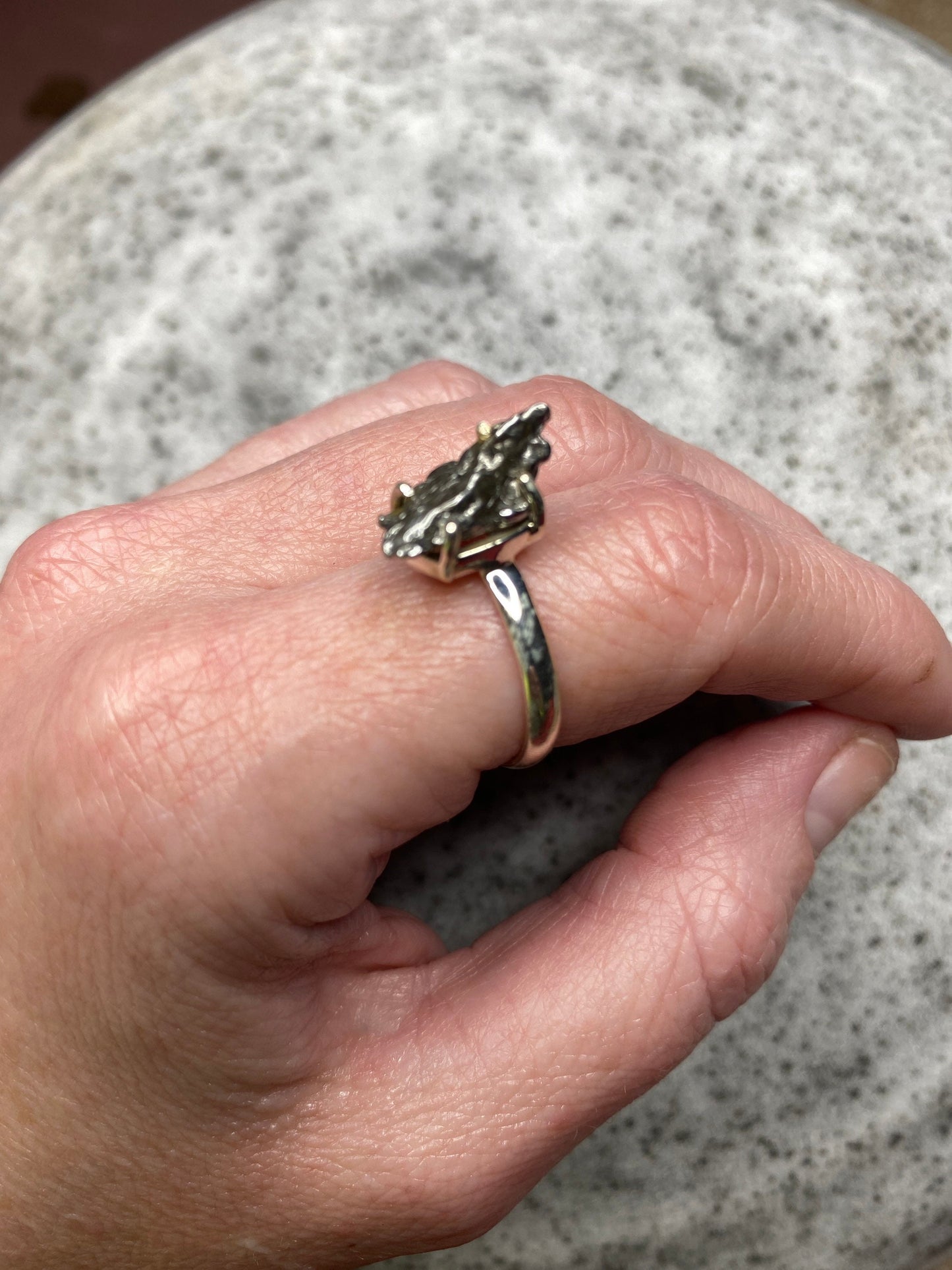 Meteorite Ring Set in .925 Sterling Silver sz 9