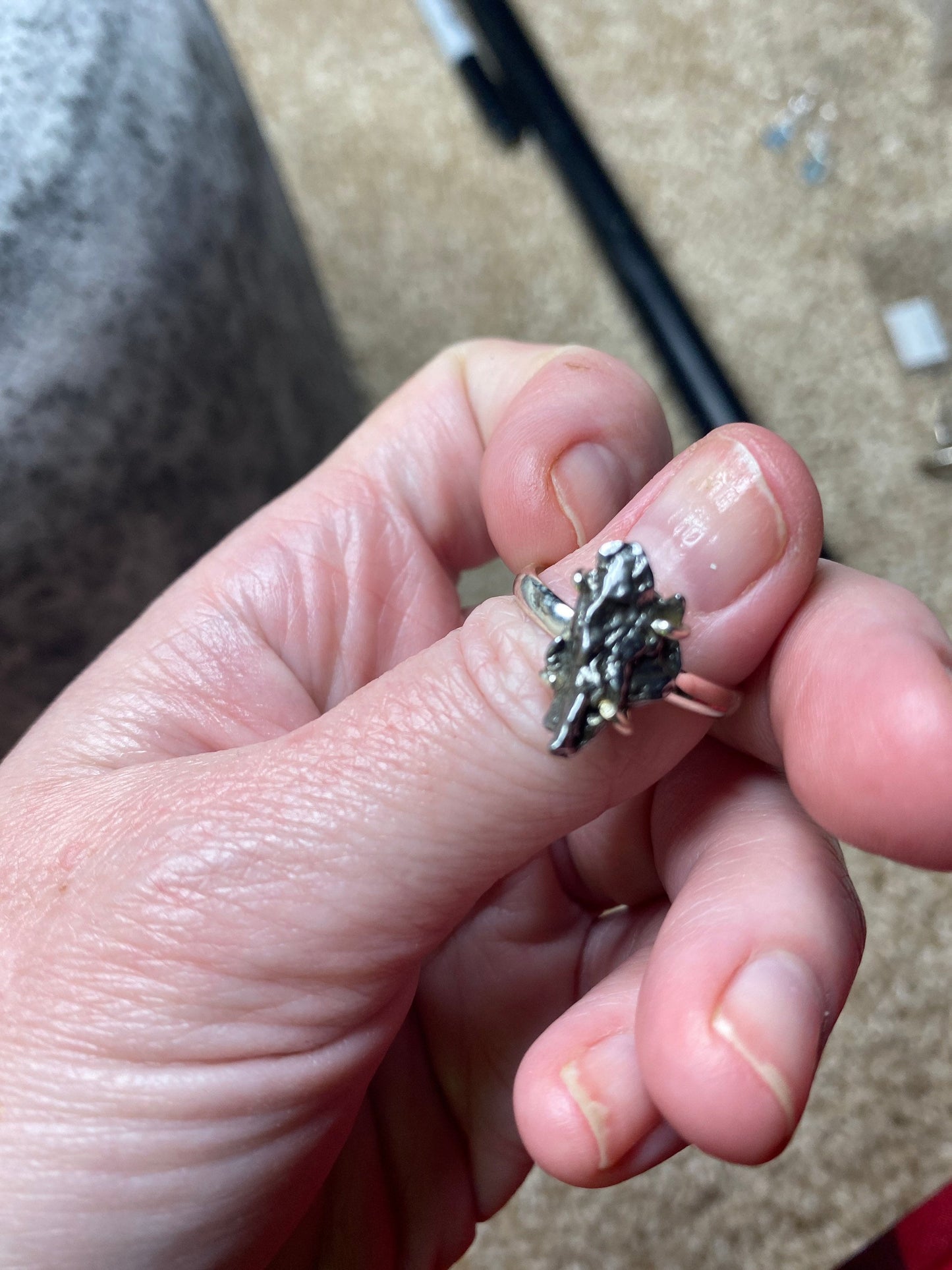 Meteorite Ring Set in .925 Sterling Silver sz 9