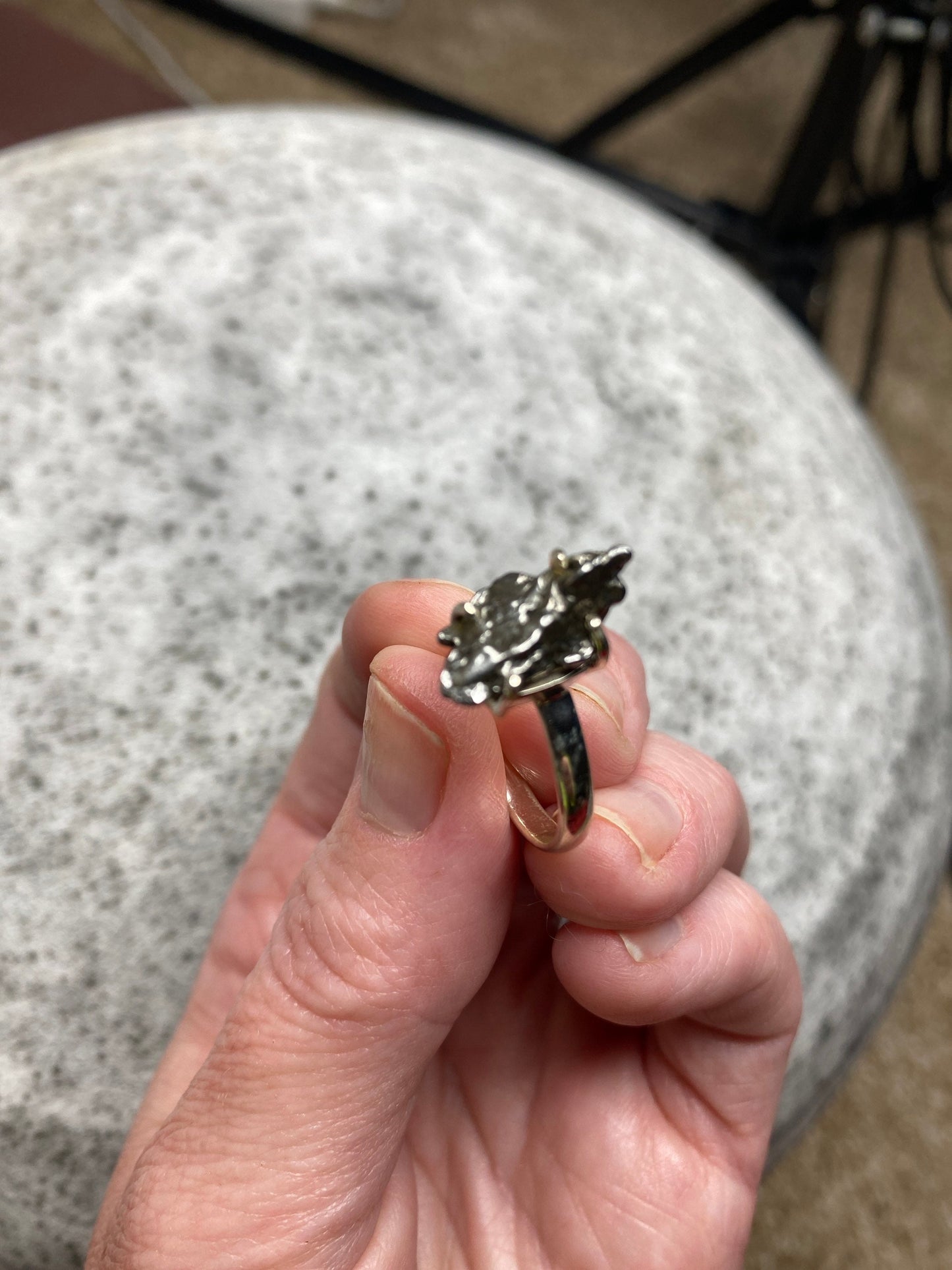 Meteorite Ring Set in .925 Sterling Silver sz 9