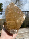 Massive Calcite Yellow Rainbow Phantom on Quartz 2.16 lbs