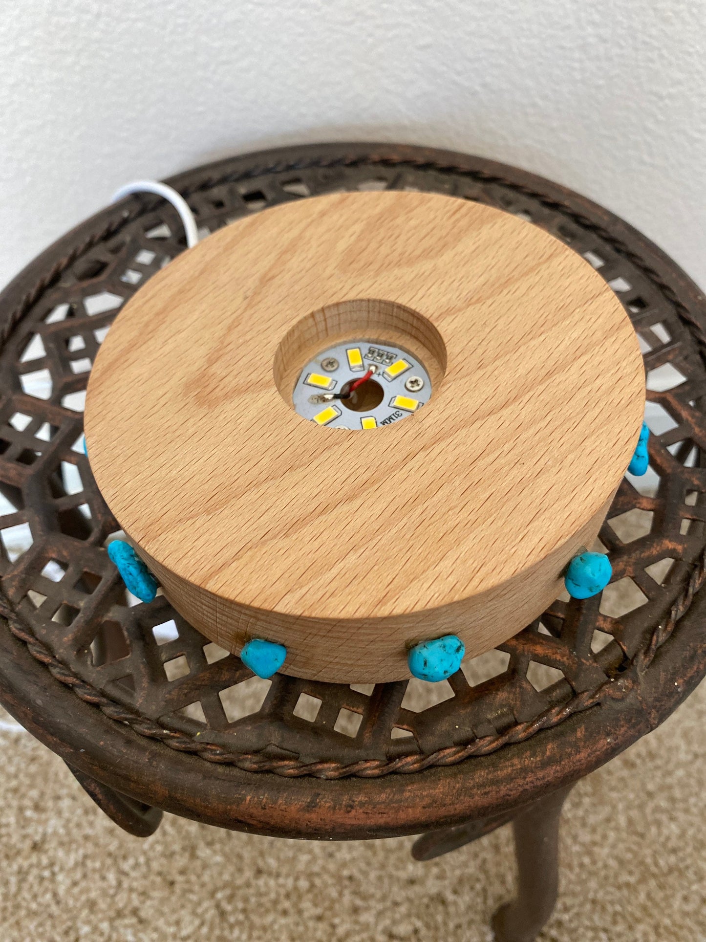 Turquoise Wooden Lit Stand lamp for Crystals