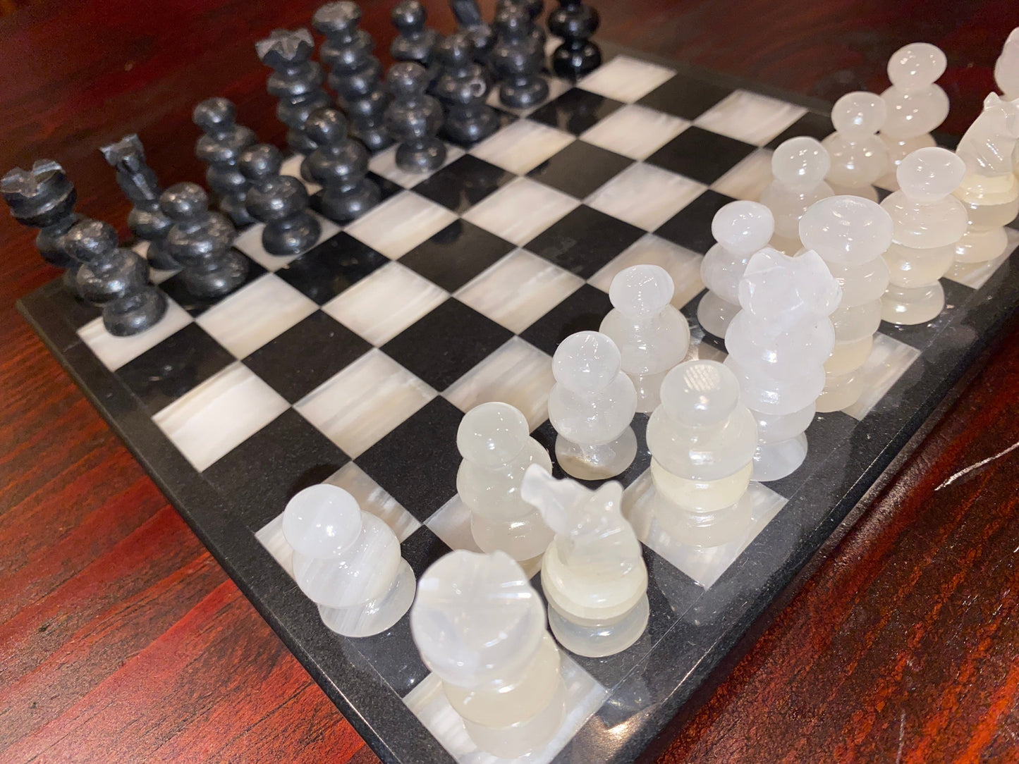 Natural and Black Hand Carved Onyx Chess Board