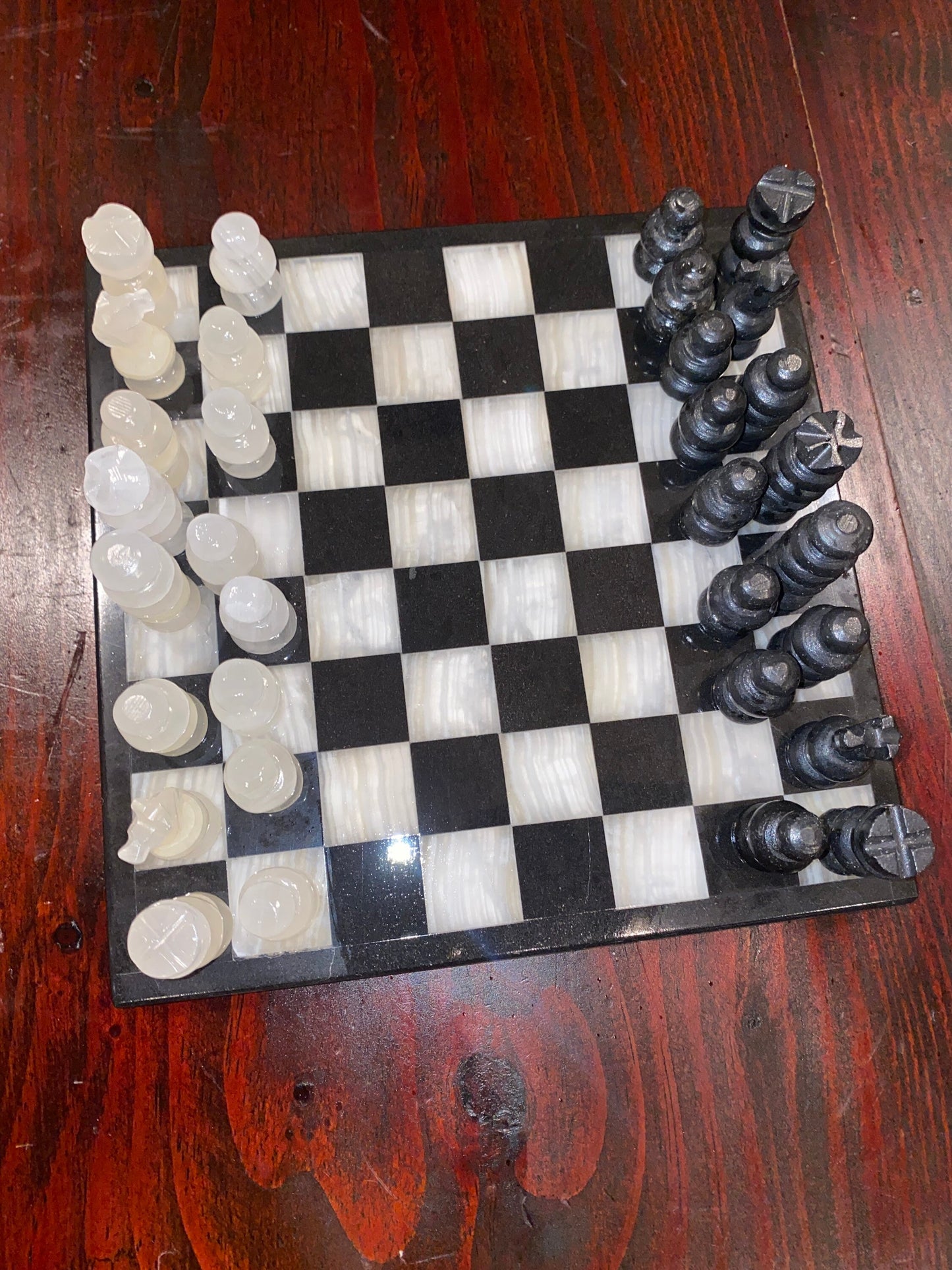 Natural and Black Hand Carved Onyx Chess Board