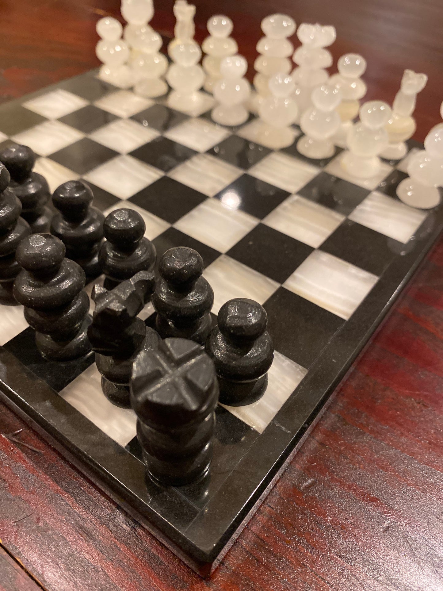 Natural and Black Hand Carved Onyx Chess Board