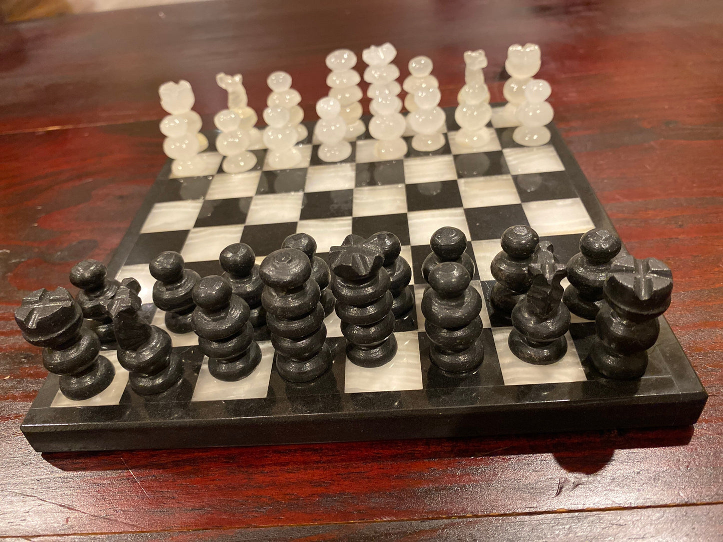 Natural and Black Hand Carved Onyx Chess Board