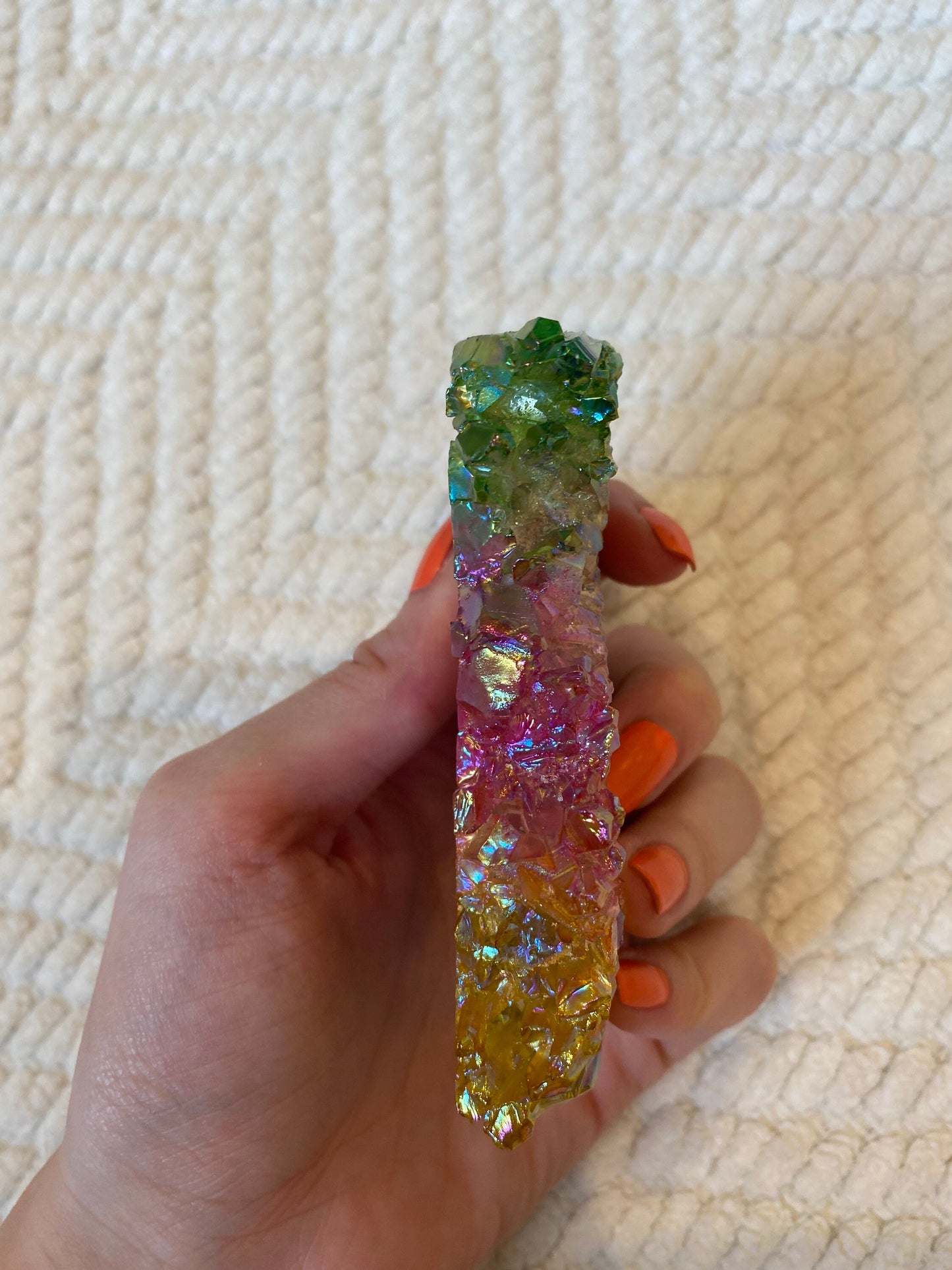 Bright Rainbow Aura Quartz Seahorse Carving 6.19 oz