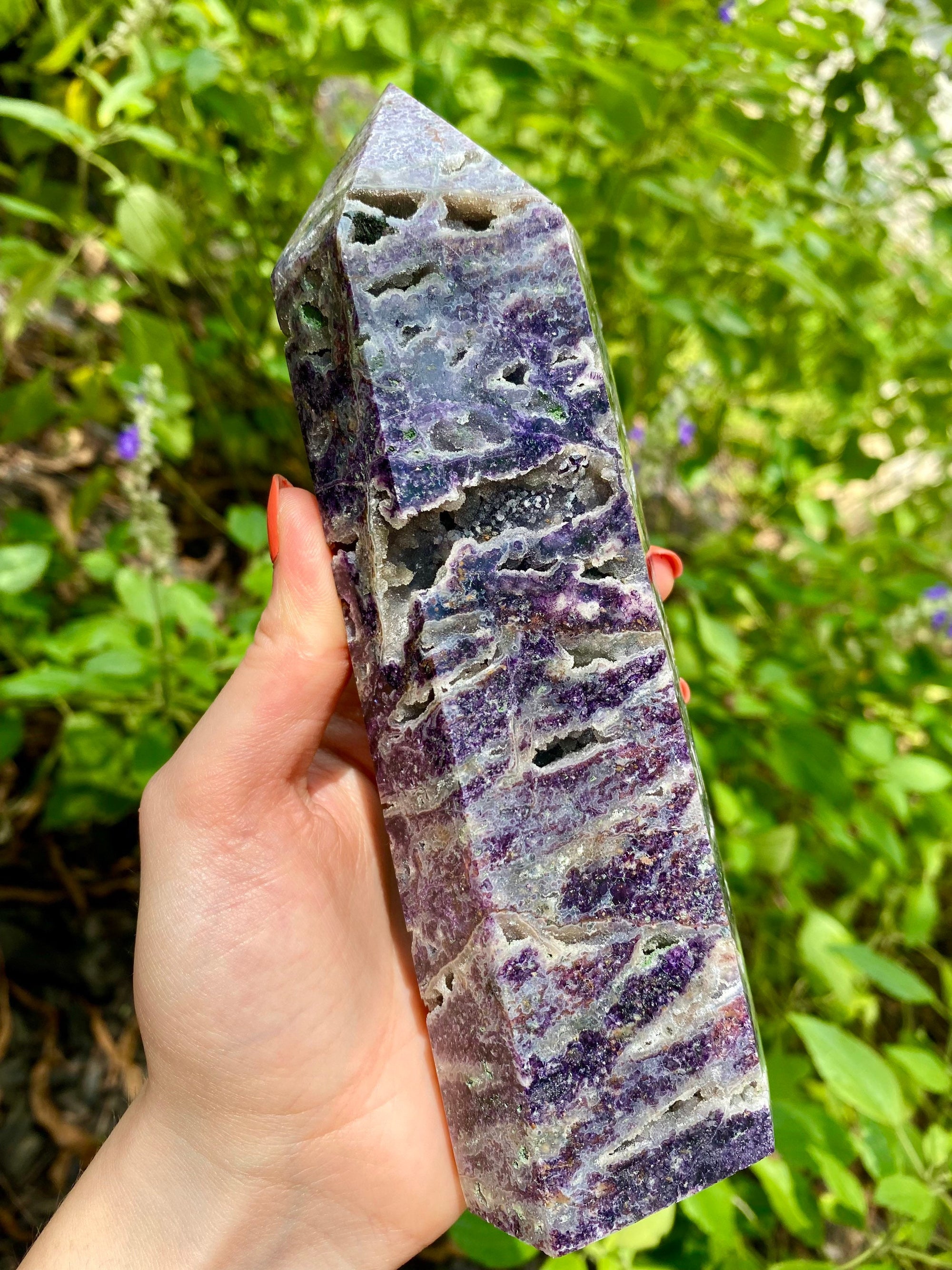 Purple Sphalerite Druzy Crystal Generator Tower 7.5” 1.64 lbs