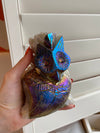 Metallic Aura-coated Hand Carved Owl Natural Quartz Cluster XL 1357 G