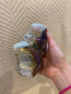 Metallic Aura-coated Hand Carved Owl Natural Quartz Cluster XL 1357 G