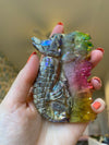 Bright Rainbow Aura Quartz Seahorse Carving 6.19 oz